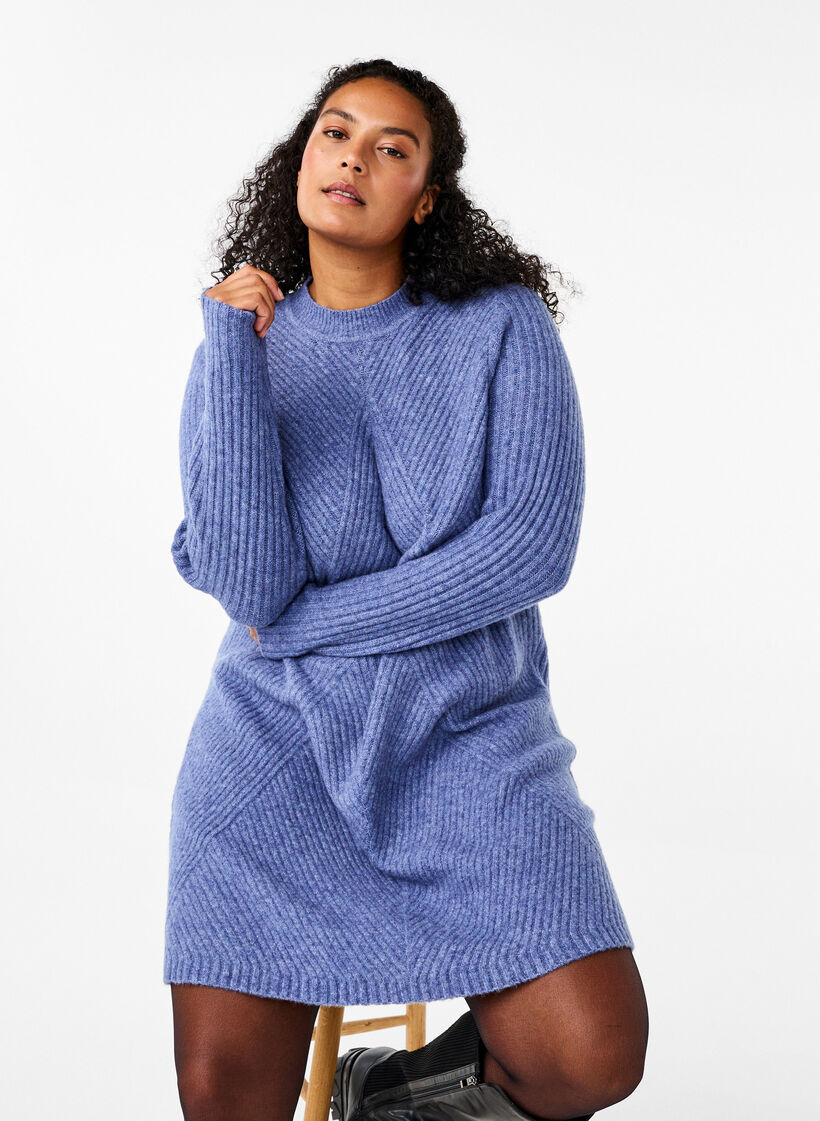 Kurzes Rippstrickkleid mit Rundhalsausschnitt, Grey Blue Mel., Image image number 0