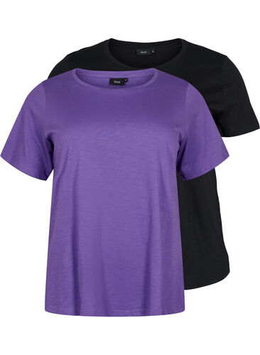 2er-Pack basic T-Shirts aus Baumwolle, Deep Lavender/Black, Packshot image number 0