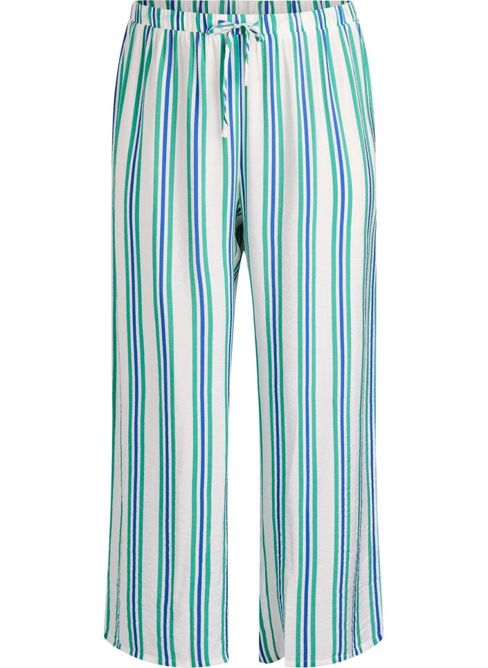 Gestreifte Hose mit hoher Taille und weiten Beinen, Vanille, Packshot image number 0