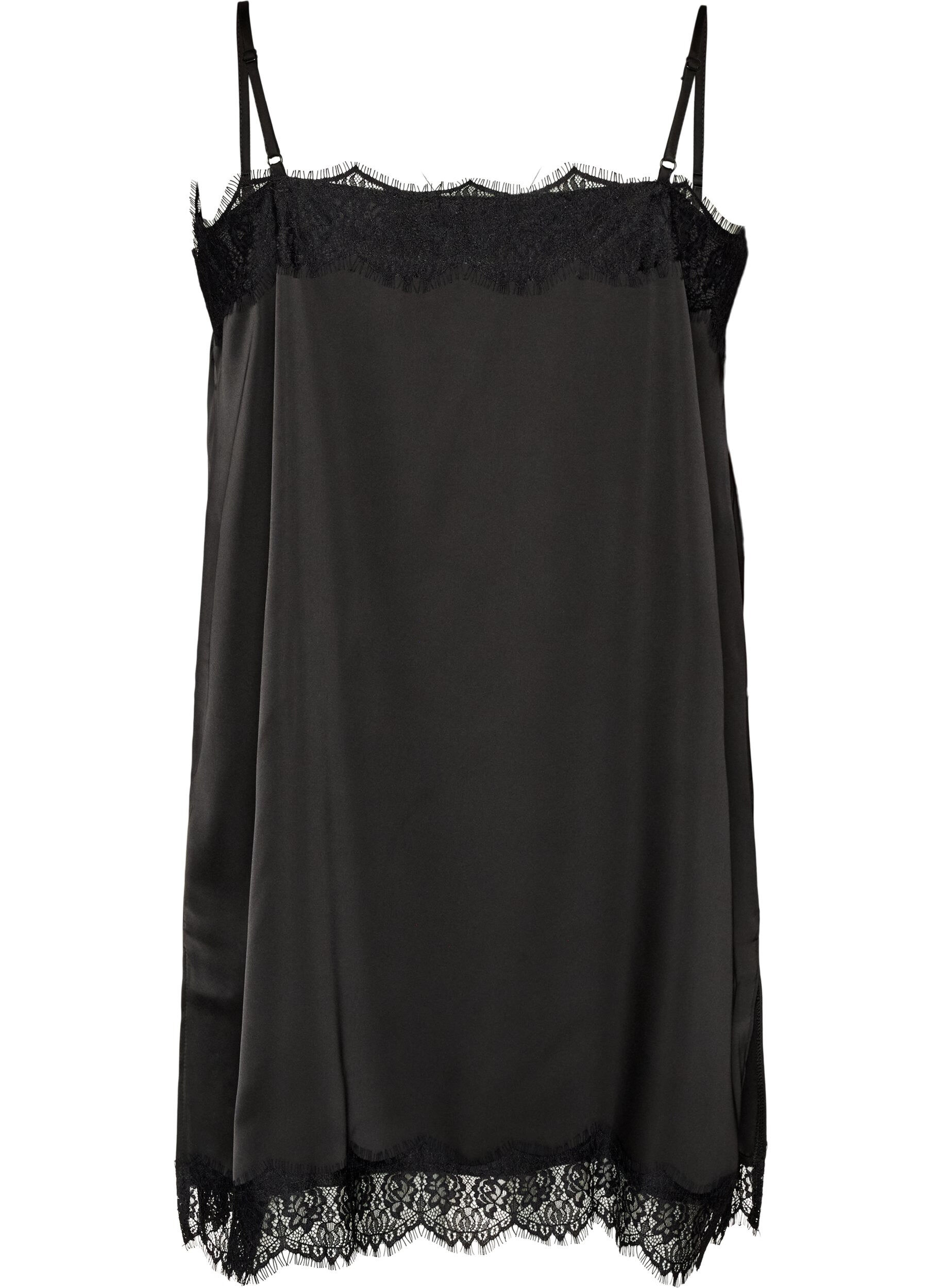 ZizziLanges Top aus Satin mit Spitzen, Schwarz, Packshot image number 1