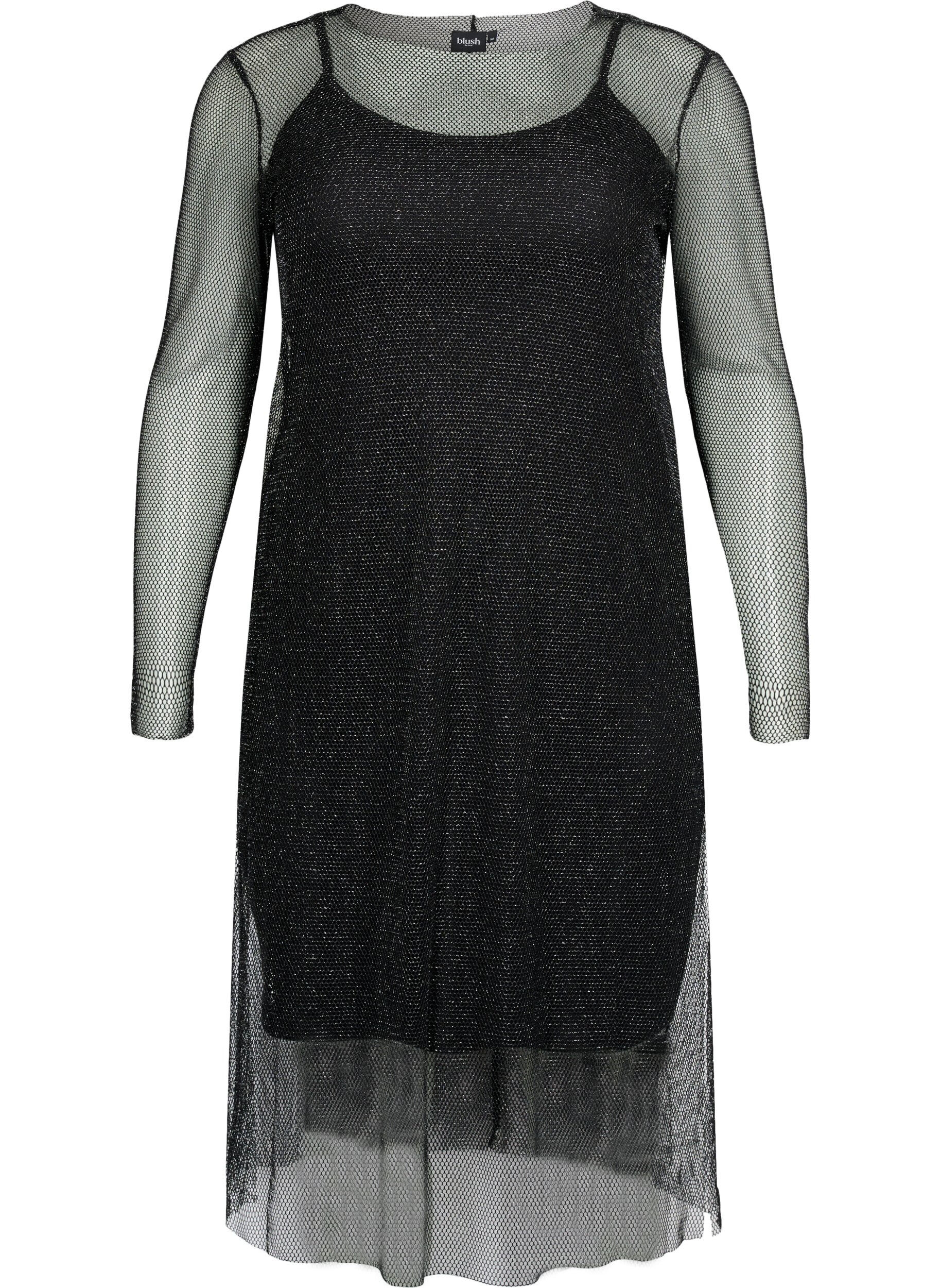 ZizziNetzkleid mit langen &Auml;rmeln, Black w. Silver, Packshot image number 0