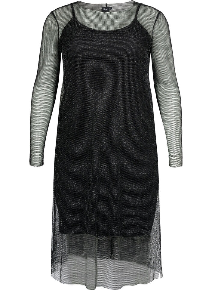 Netzkleid mit langen &Auml;rmeln, Black w. Silver, Packshot image number 0