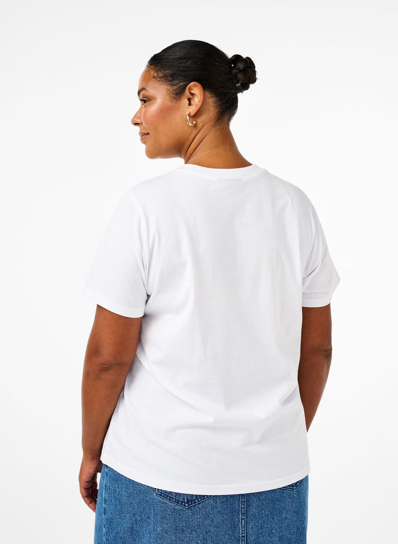 Basic-T-Shirt aus Baumwolle mit Rundhalsausschnitt, Wei&szlig;, Model