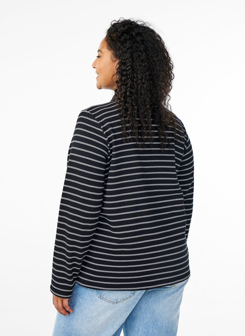 Poloshirt mit Streifen und Reißverschluss, Schwarz, Model image number 2