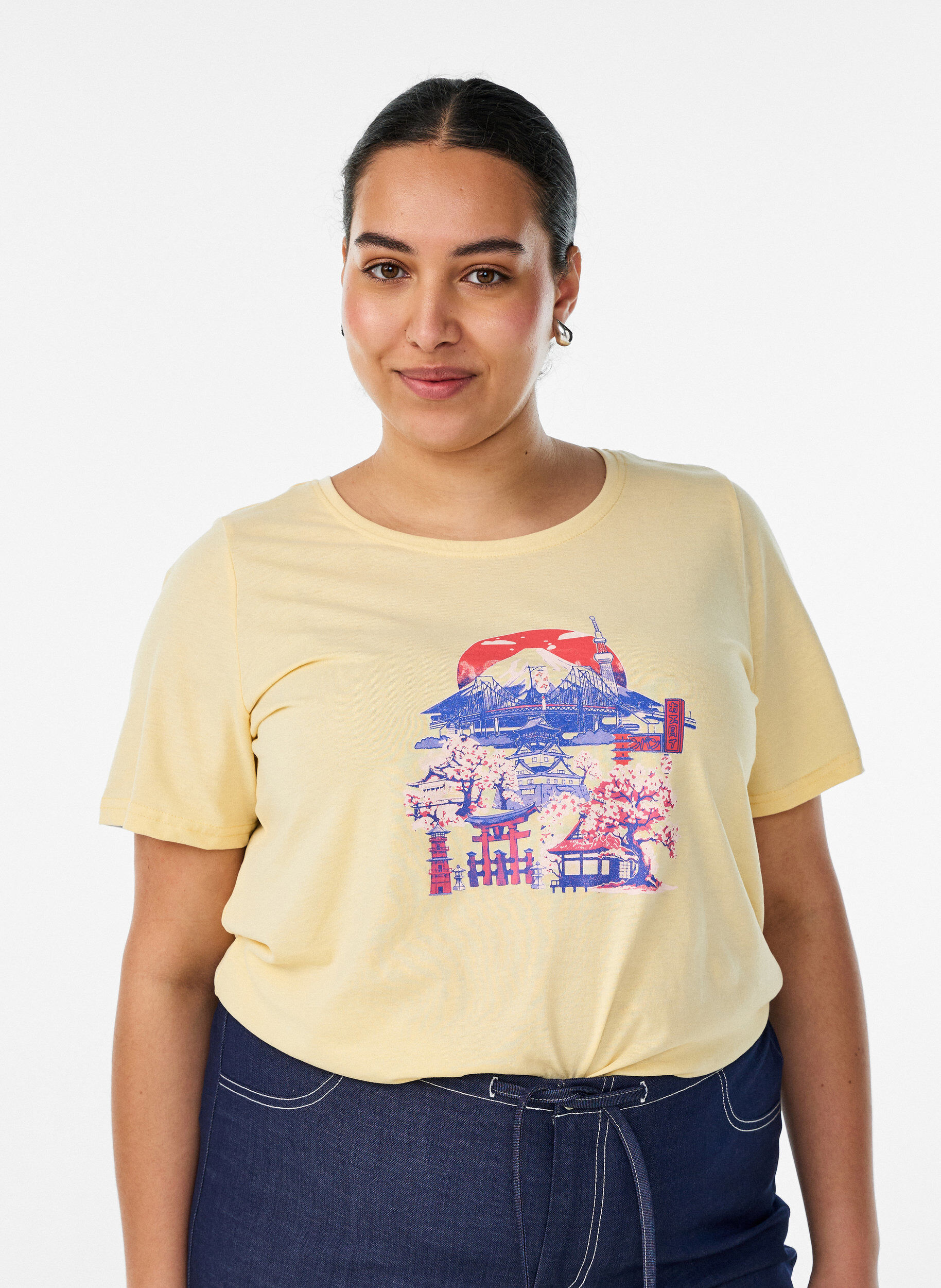T-Shirt mit Print, Gelb, Model