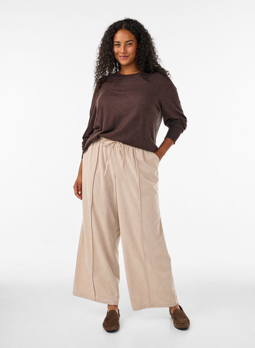 Strickbluse mit Rundhalsausschnitt, Braun, Model image number 1