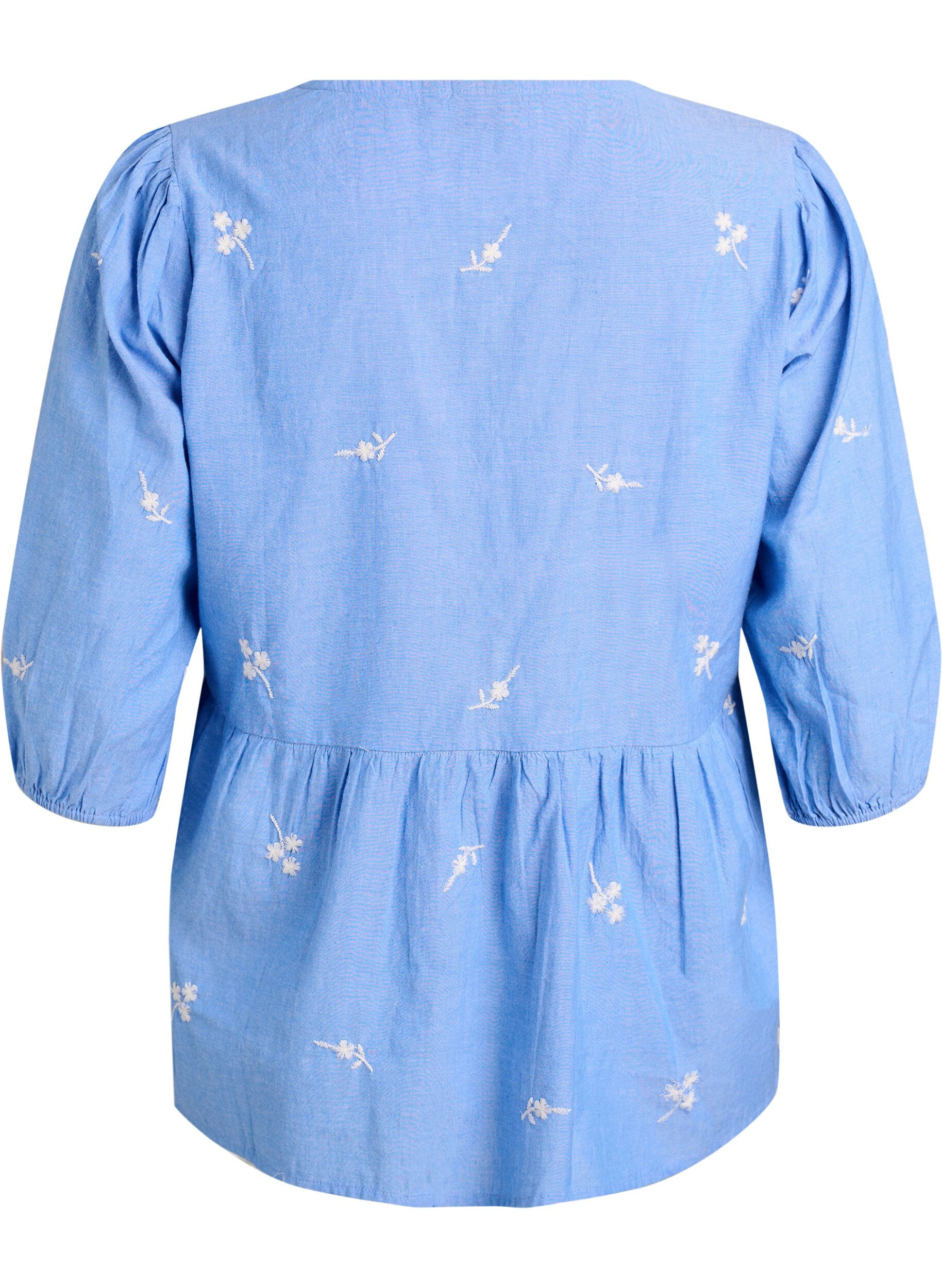 ZizziBluse aus Baumwolle mit gestickten Blumen und Knopfverschluss, Blau, Packshot image number 1