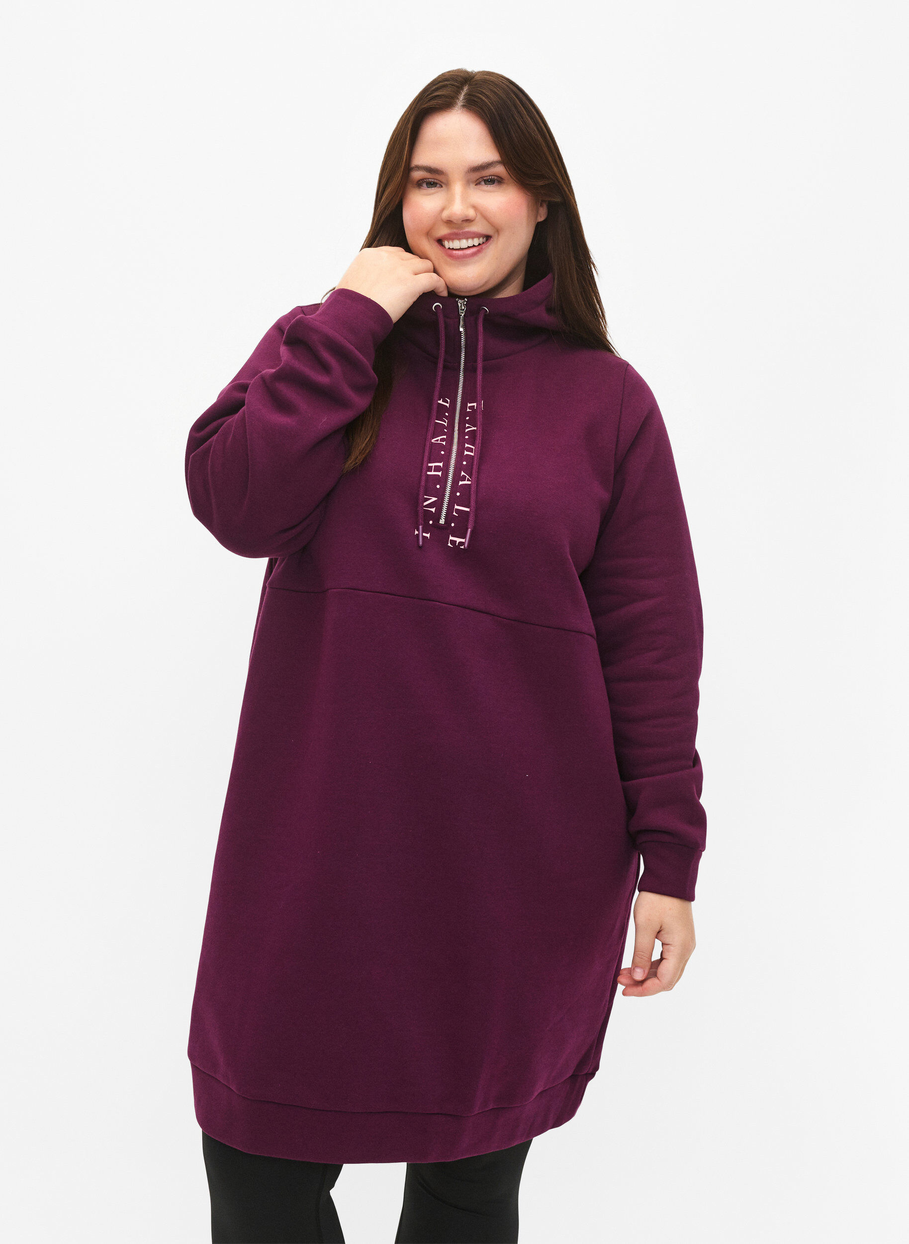 ZizziSportliches Sweatshirtkleid mit Kapuze, Pickled Beet/SilverP, Model image number 0