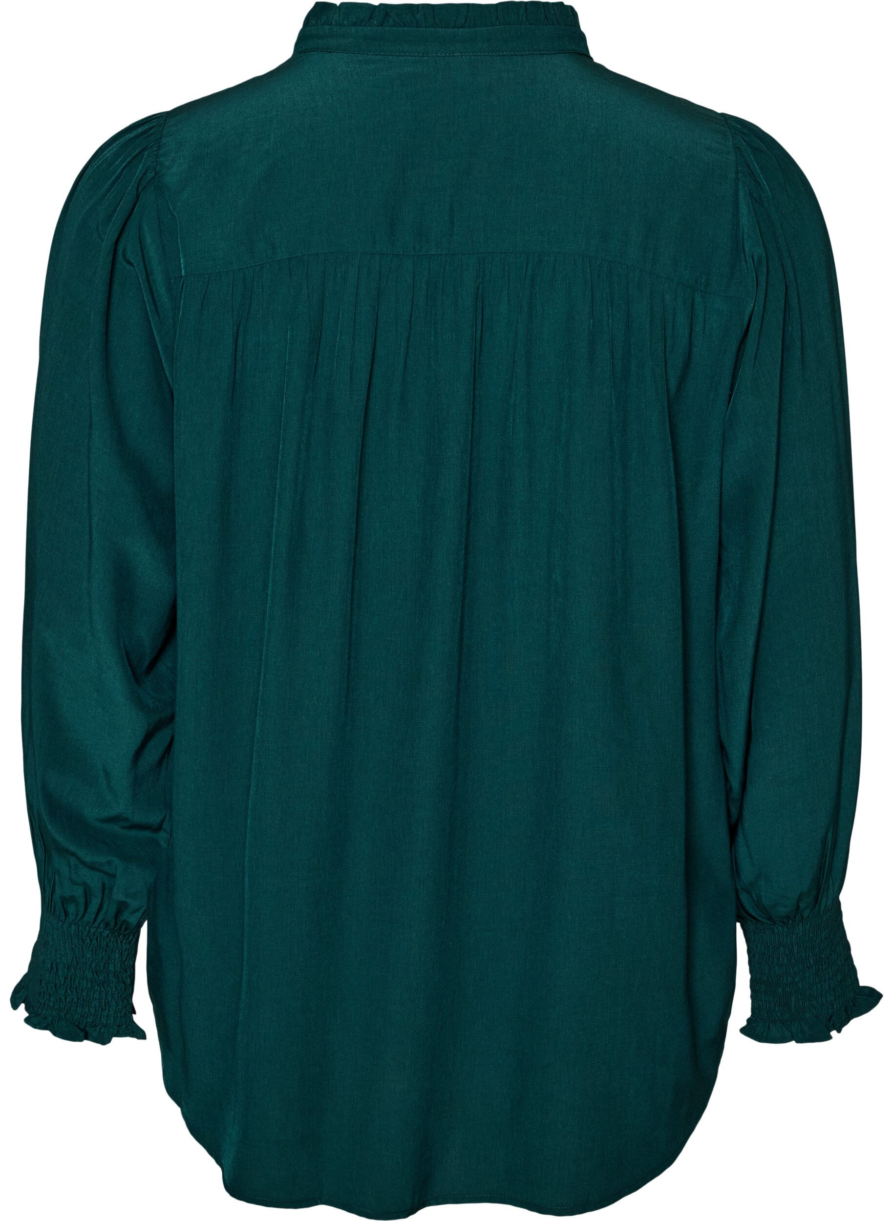 ZizziBluse mit R&uuml;schenkragen und Raffung, Gr&uuml;n, Packshot image number 1