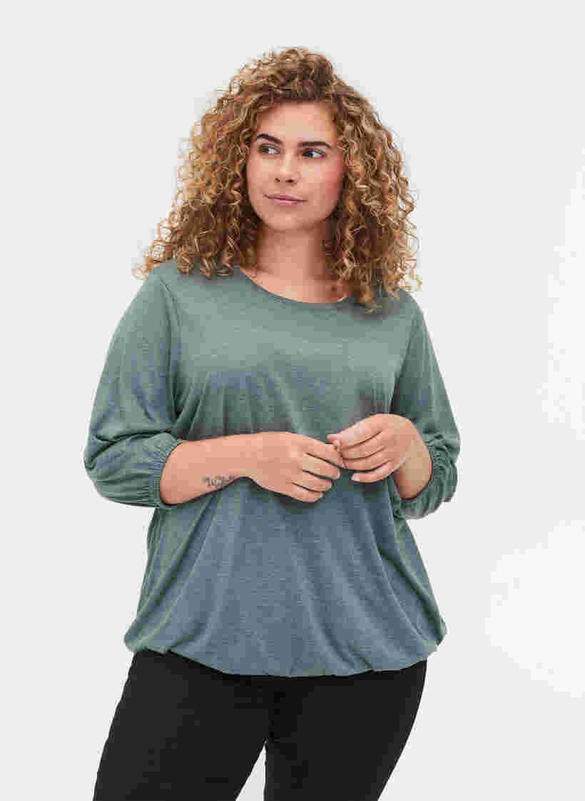 Einfarbige Bluse mit 3/4-Ärmel, Balsam Green Mel, Model image number 0