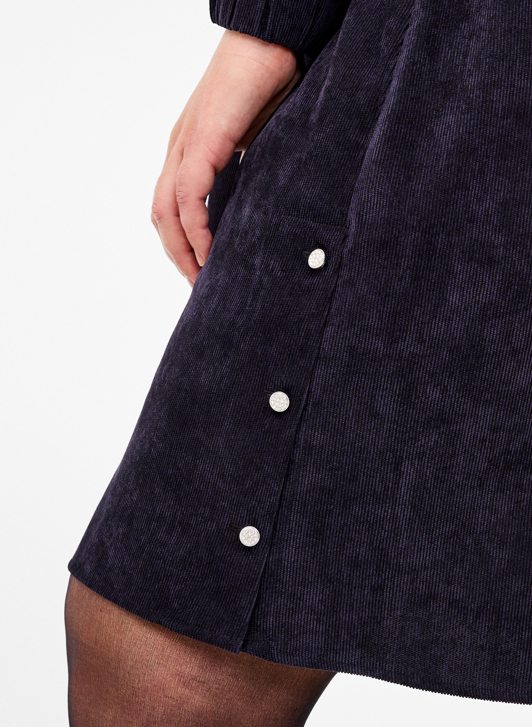 ZizziKurzes Samtkleid mit Taschen, Black, Model image number 2