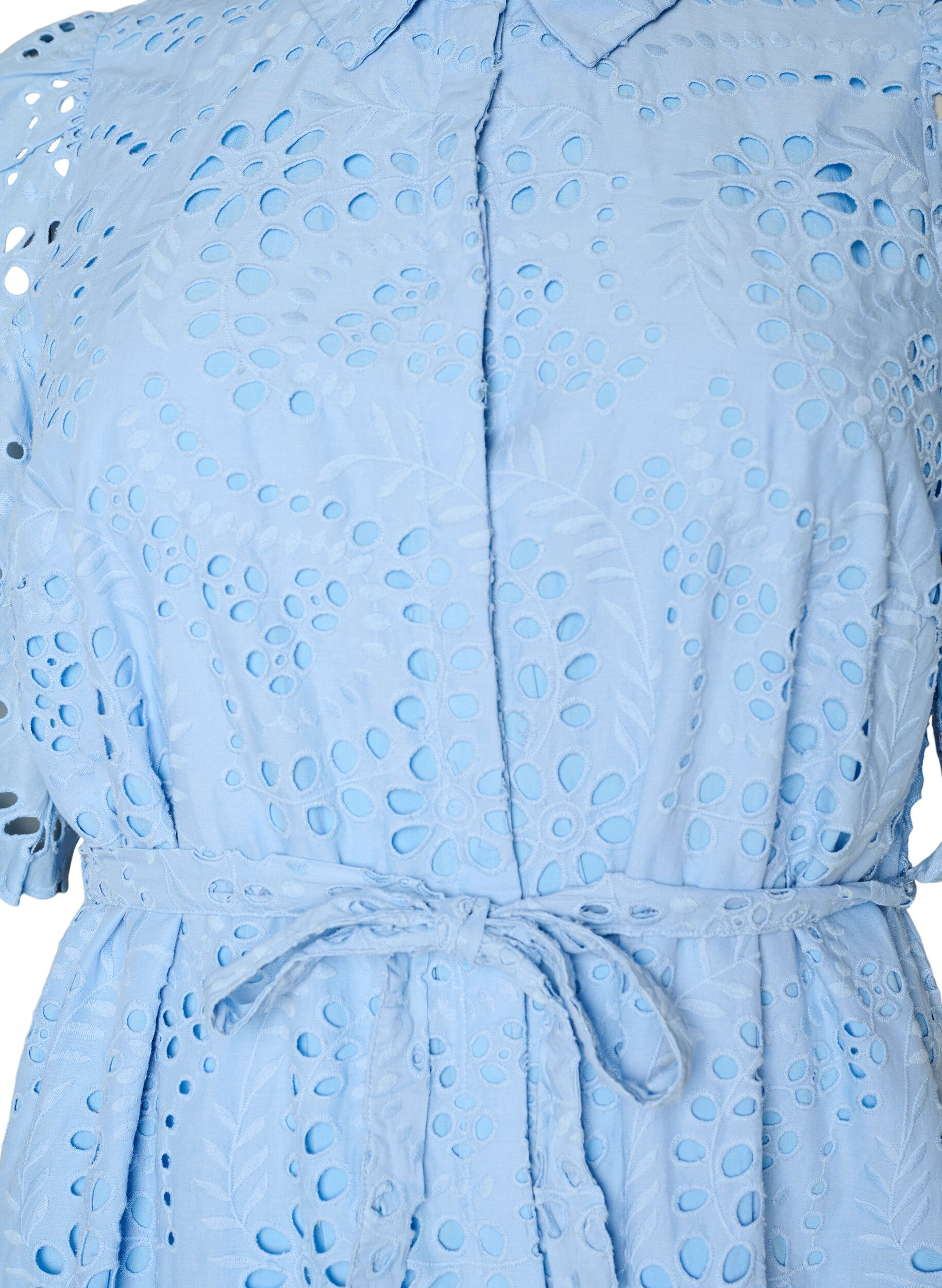 ZizziHemdblusenkleid aus Broderie Anglaise mit Bindeg&uuml;rtel, Blau, Packshot image number 2