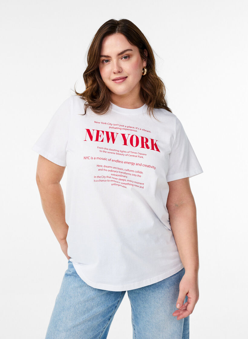 Basic-T-Shirt aus Baumwolle mit Rundhalsausschnitt, Wei&szlig;, Model image number 0