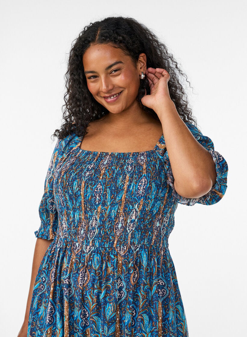 Sommerkleid aus Viskose mit Paisleymuster, Blau, Model image number 2
