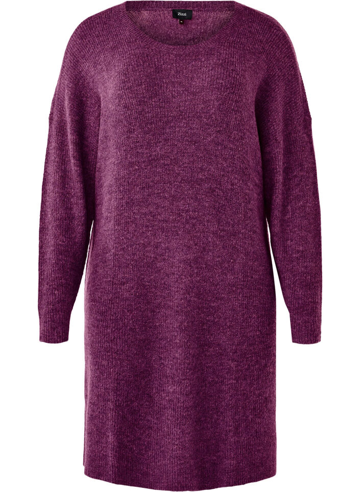 Langärmeliges Kleid aus Rippstrick, Potent Purple Mel., Packshot image number 0