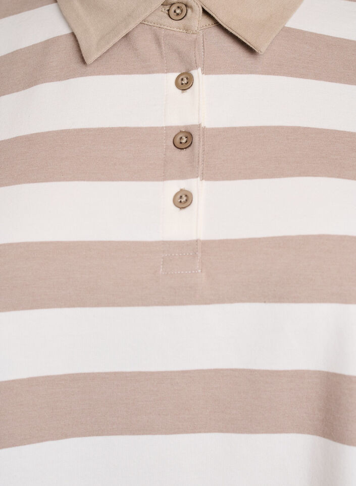 Langarm-Poloshirt mit Streifen, Beige, Packshot image number 2