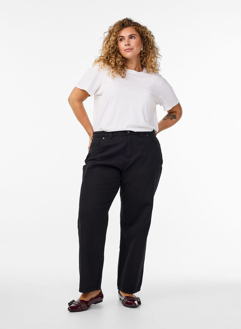 Weite Jeans mit verk&uuml;rzter L&auml;nge, Schwarz, Model image number 0