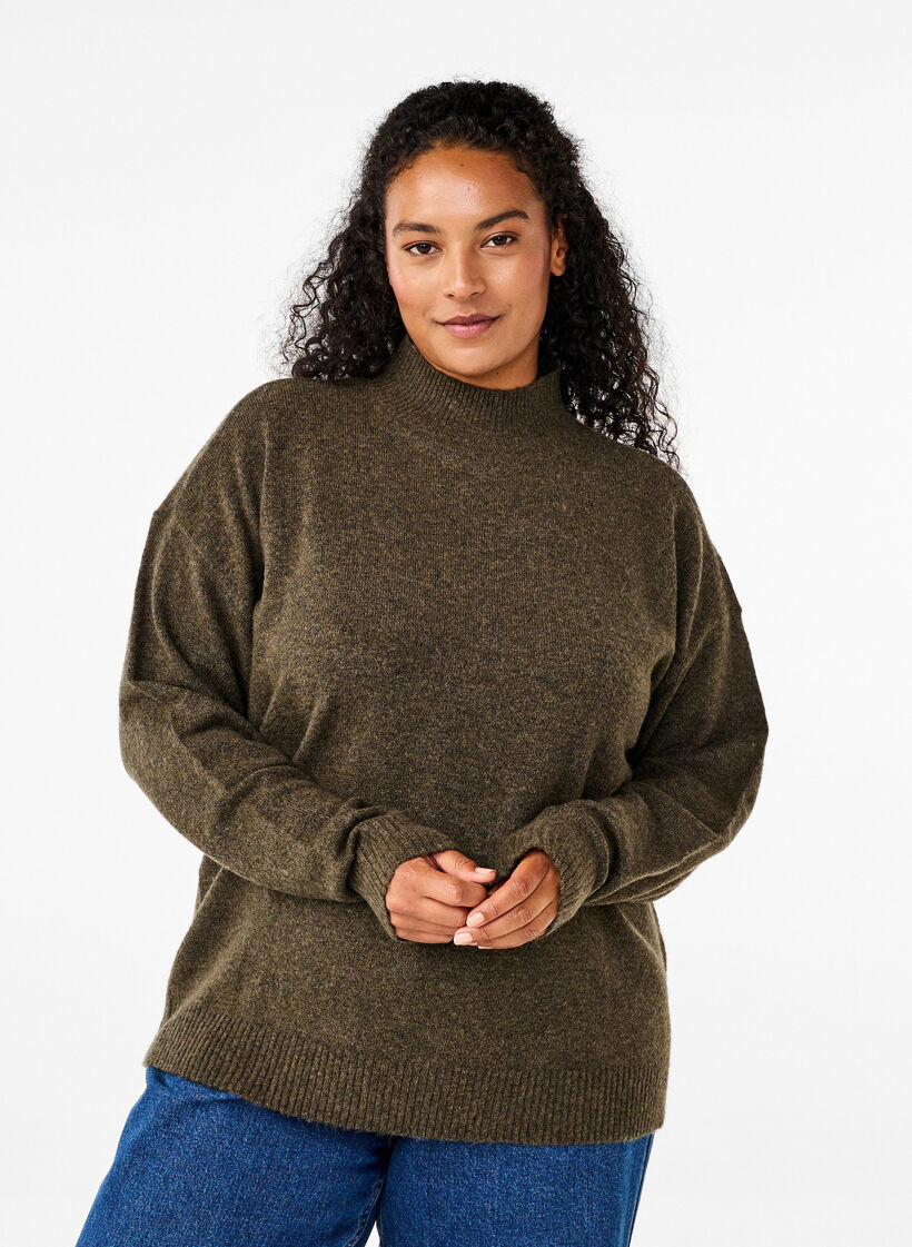 Gestrickte Wollbluse mit hohem Kragen, Sea Turtle Mel., Model image number 0