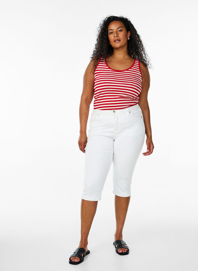 Gestreiftes Tanktop mit Rippenstruktur, Rot, Model image number 1