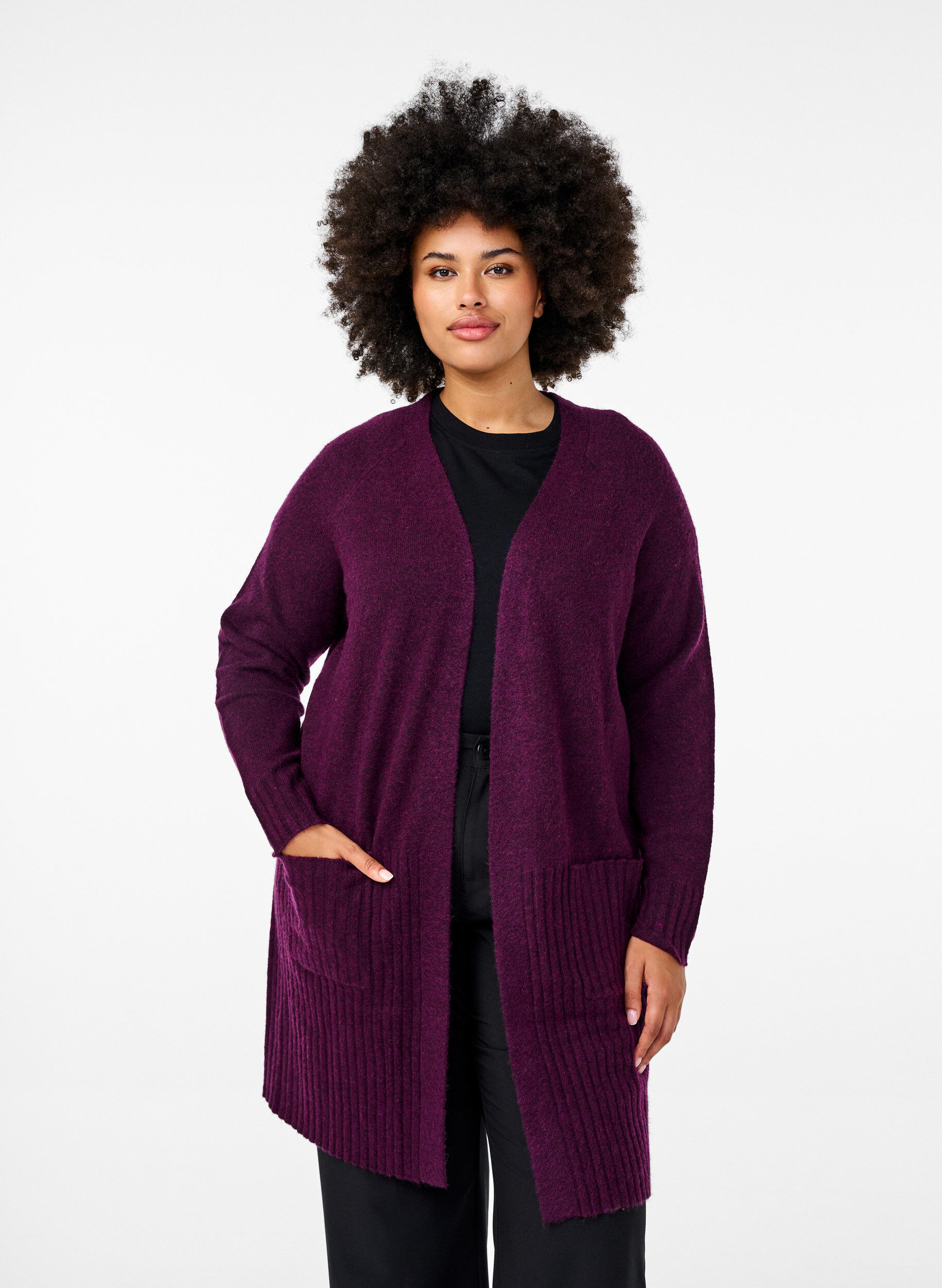 ZizziLange Strickjacke mit Taschen, Potent Purple Mel., Model image number 0