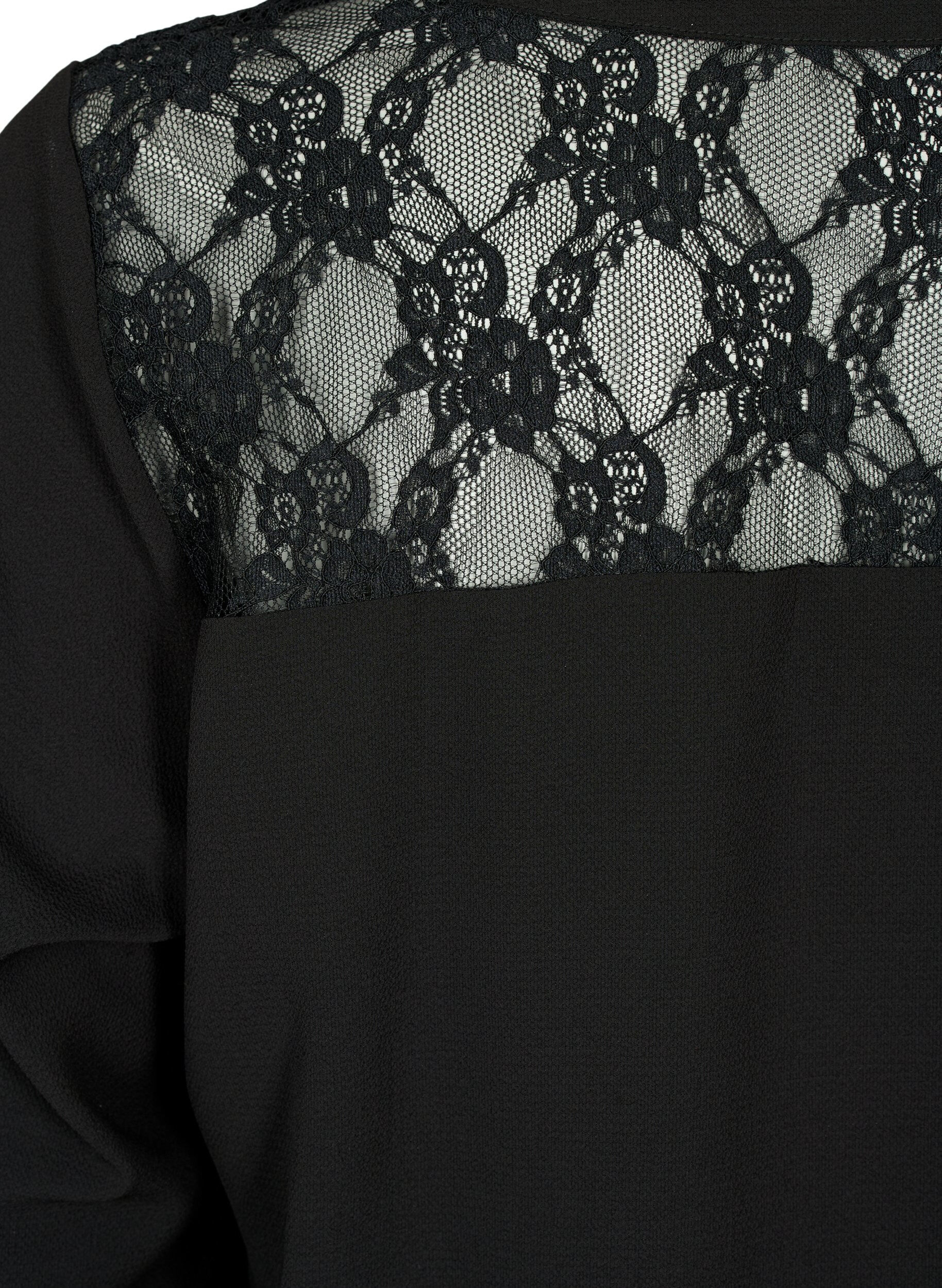 ZizziLang&auml;rmelige Bluse mit Spitzendetail , Black, Packshot image number 3