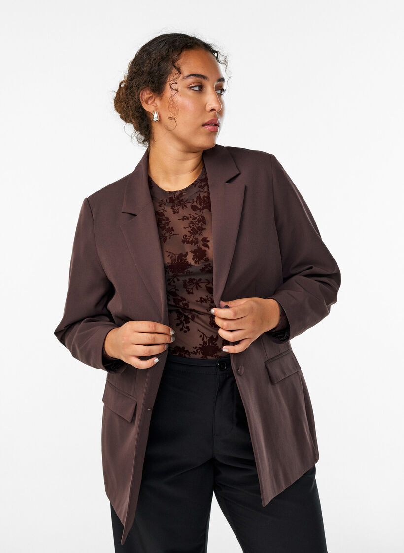 Klassischer Blazer mit Knopfverschluss, Braun, Model image number 3