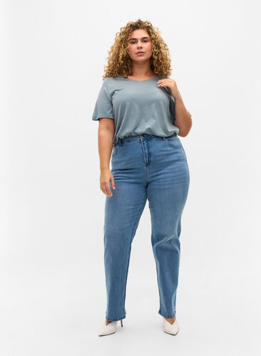 Jeans mit extra hoher Taille, Light blue, Model image number 0