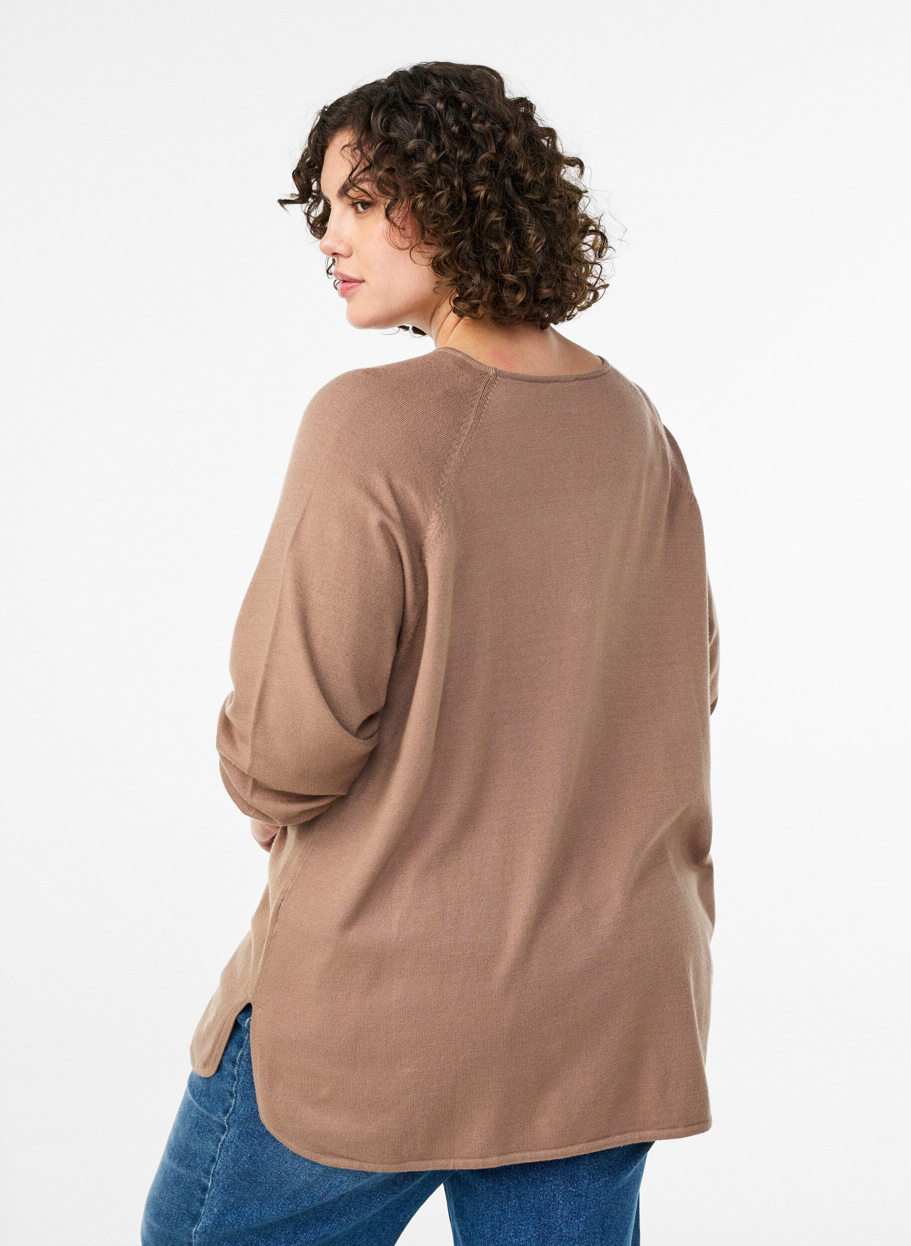 ZizziStrickbluse mit Rundhalsausschnitt und Strickmuster, Braun, Model image number 2