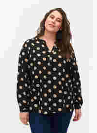FLASH - Langärmelige Bluse mit Print, Black Brown Dot, Model