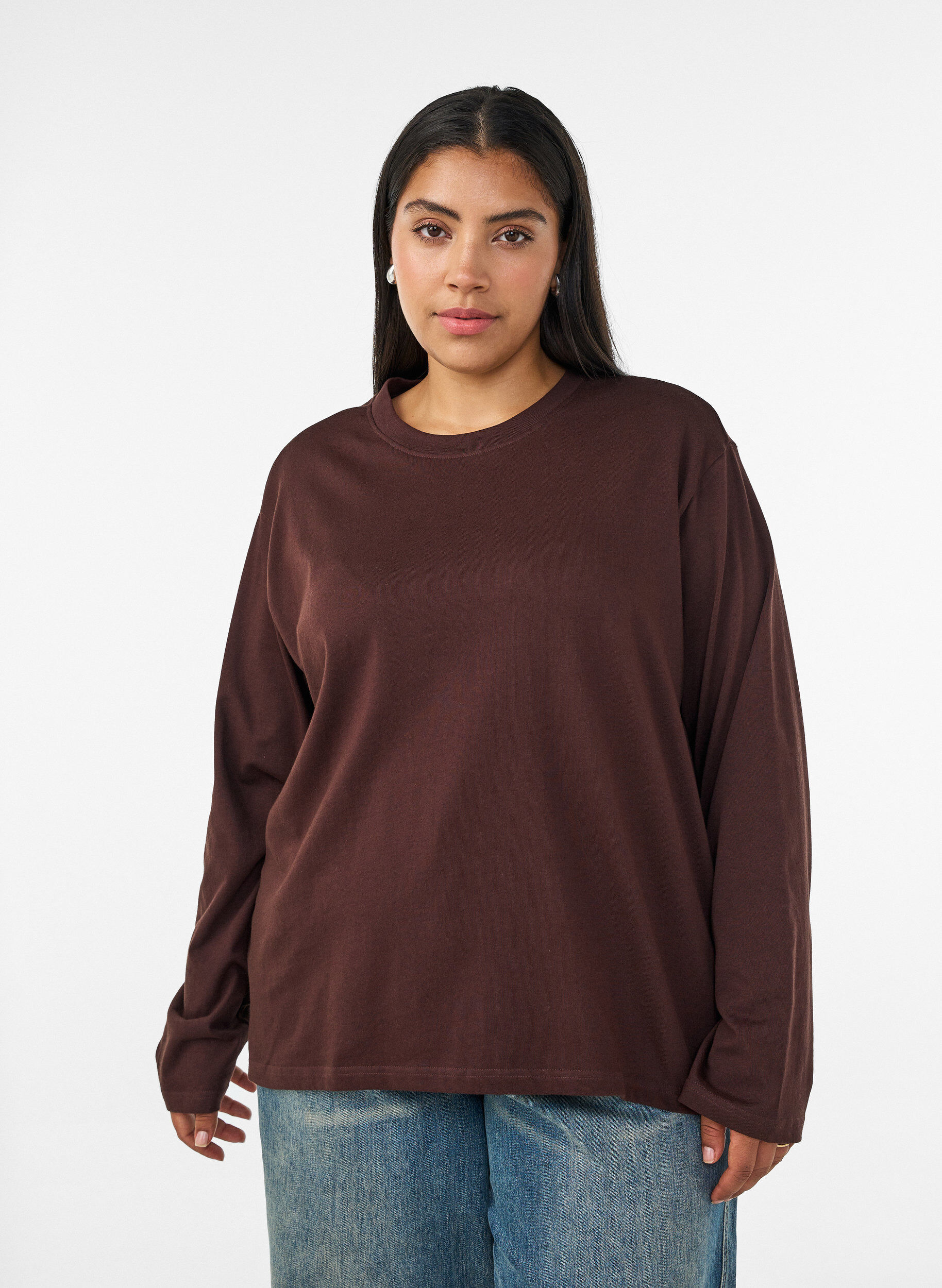 ZizziBasic T-Shirt mit langen &Auml;rmeln, Braun, Model image number 0