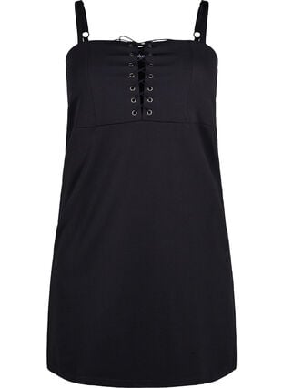 Eng anliegendes Kleid mit Schnürdetails, Black, Packshot image number 0