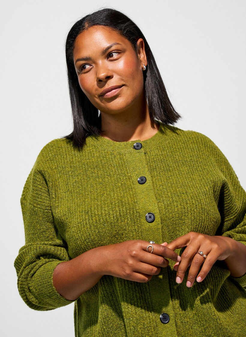 Rippenstrick Strickjacke mit Kn&ouml;pfen, Gr&uuml;n, Model image number 3