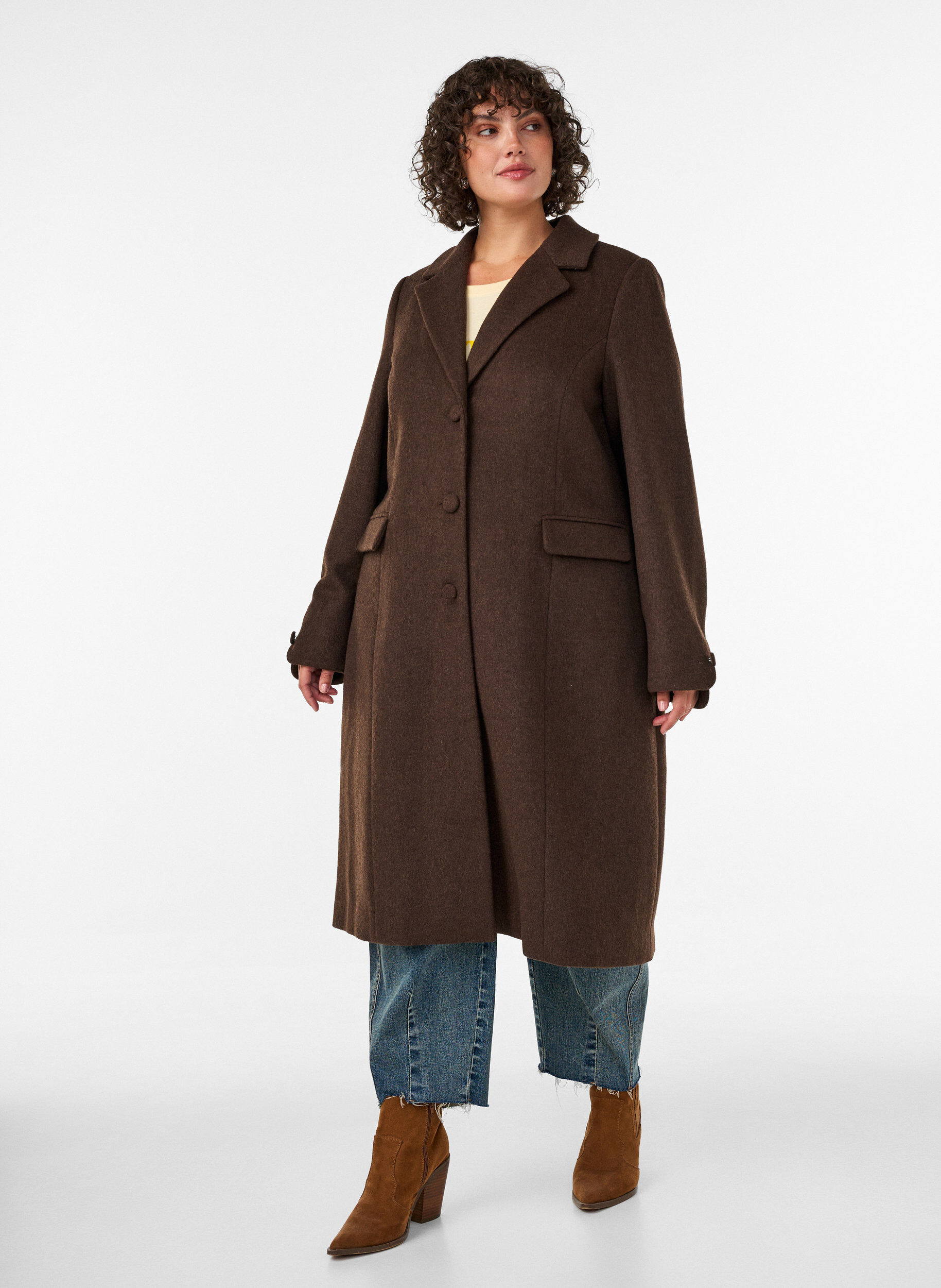 ZizziMantel aus Wollmischung mit Revers und Kn&ouml;pfen, Braun, Model image number 0
