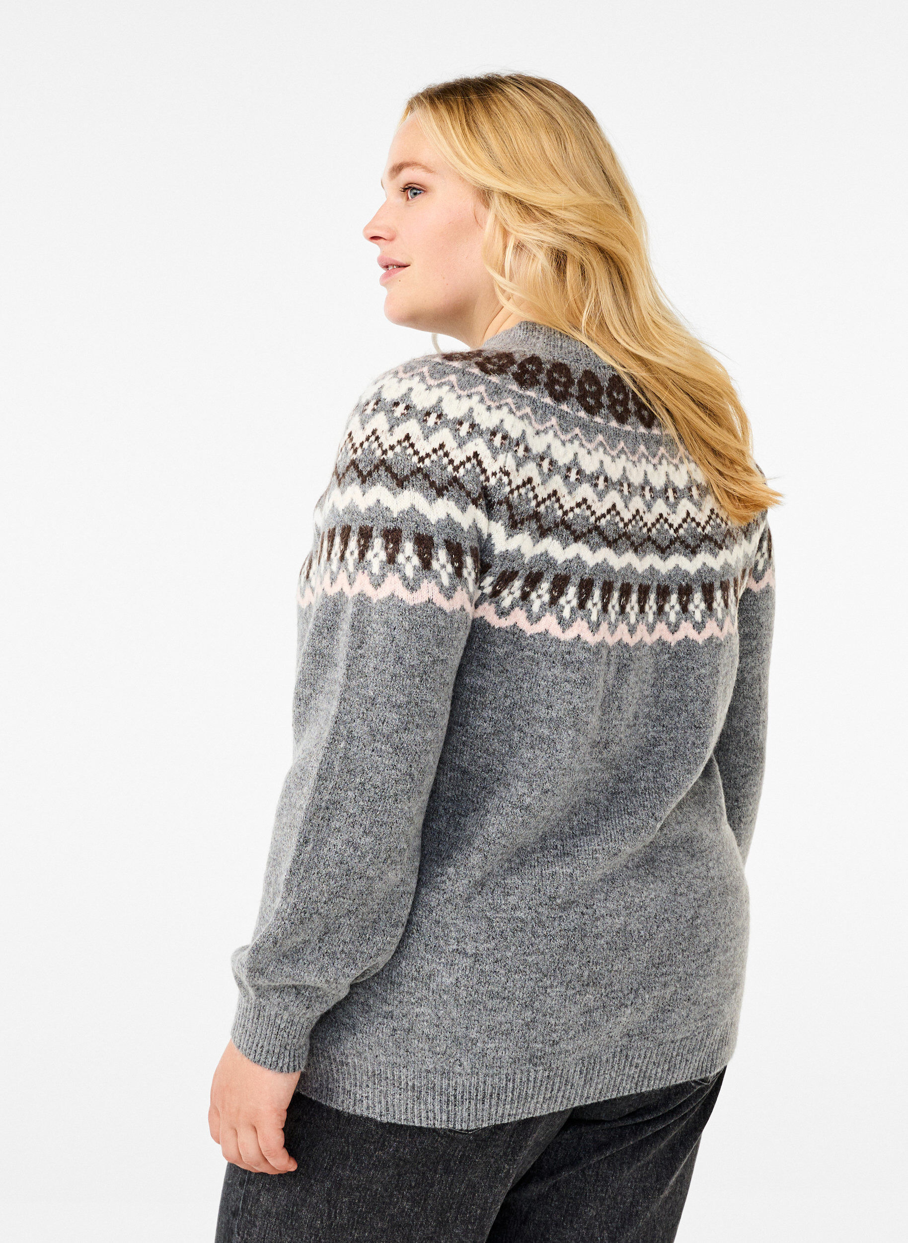 ZizziGestrickter Pullover mit Muster und langen &Auml;rmeln, Medium Grey Comb, Model image number 1