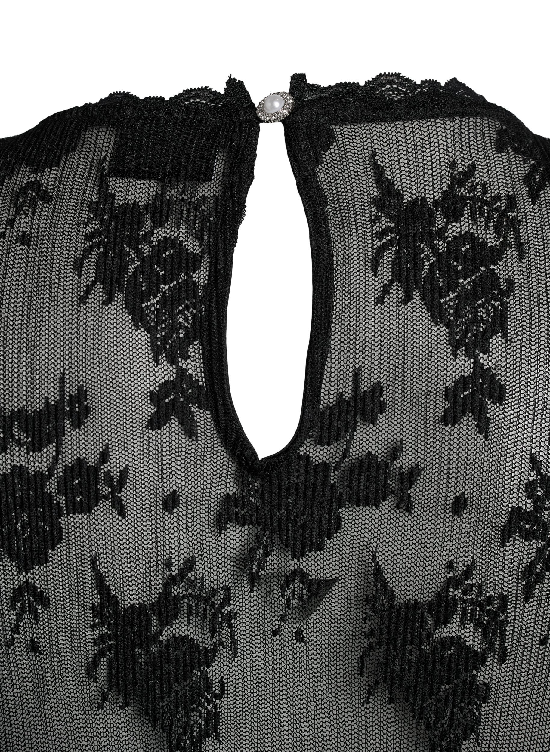 ZizziLang&auml;rmelige Bluse aus Mesh mit Spitzenmuster, Schwarz, Packshot image number 2