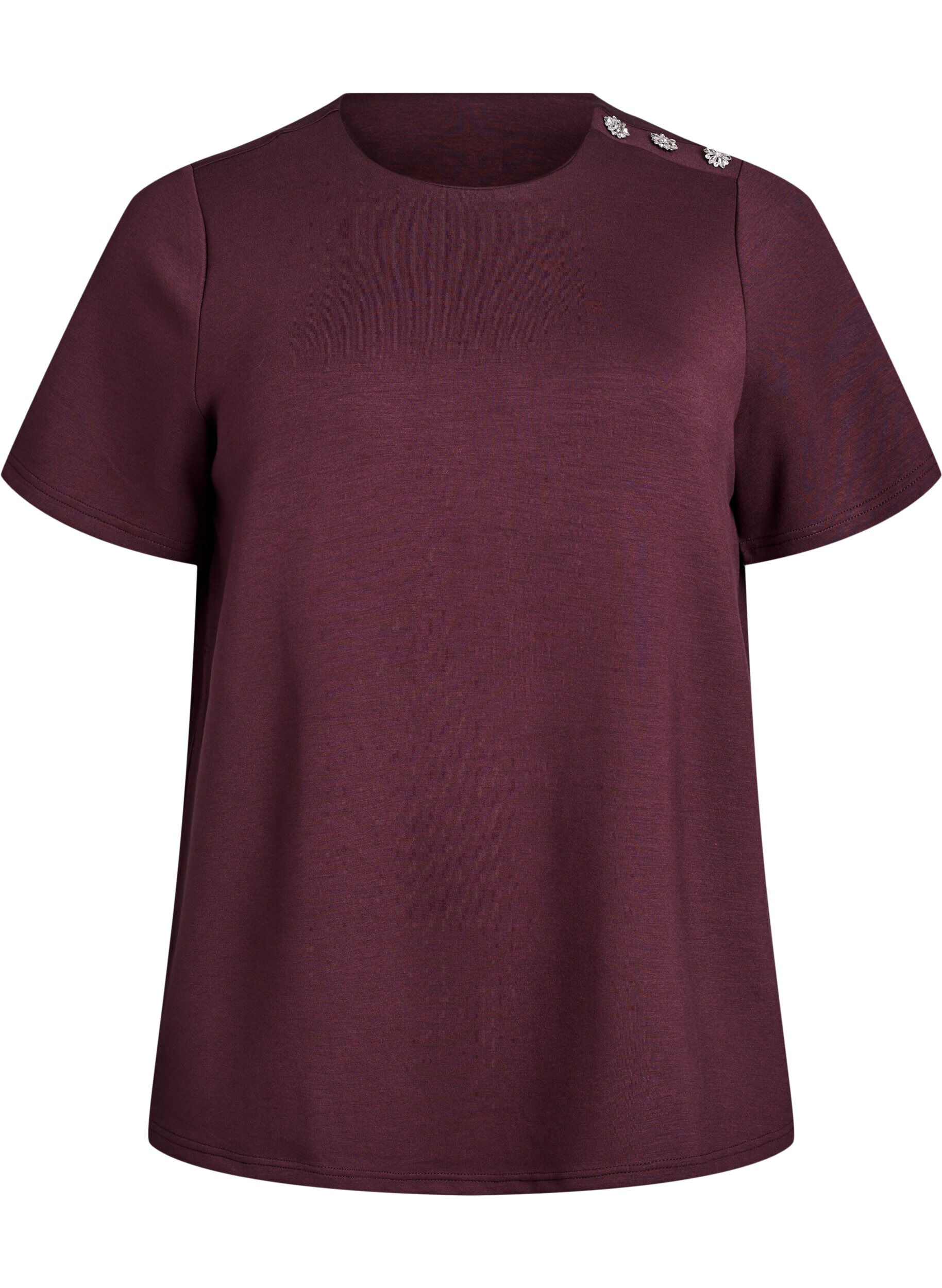 ZizziKurz&auml;rmelige Bluse mit Knopfdetail, Dunkles Bordeaux, Packshot image number 0