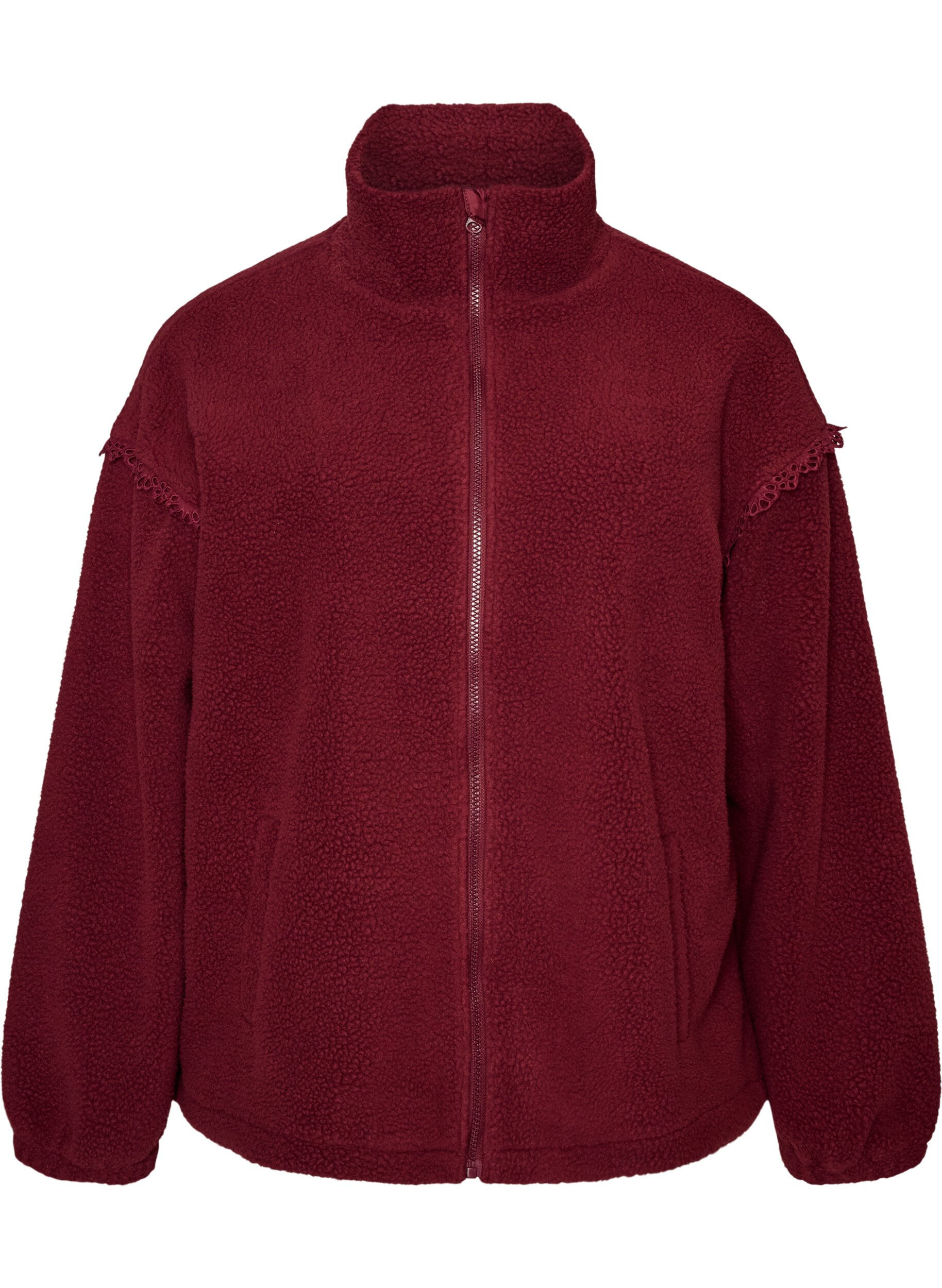 Teddyjacke mit Details aus Lochstickerei und hohem Kragen