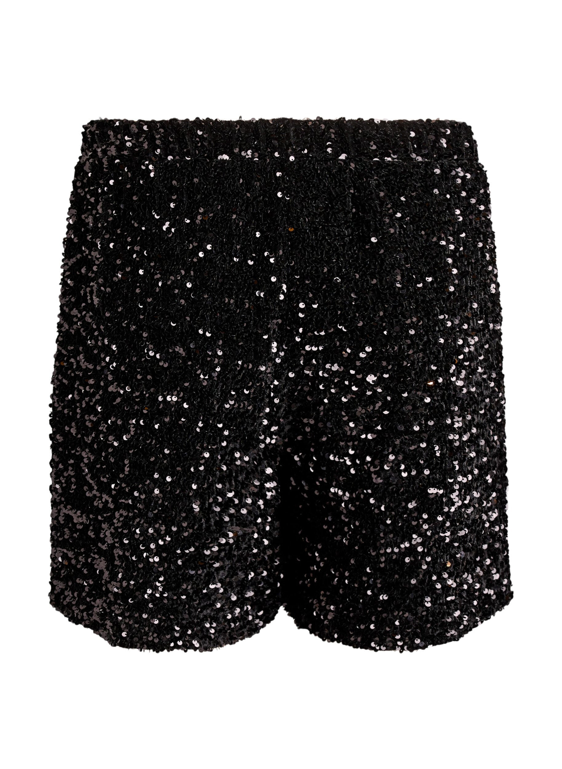 ZizziHoch taillierte Shorts mit Pailletten, Schwarz, Packshot image number 1