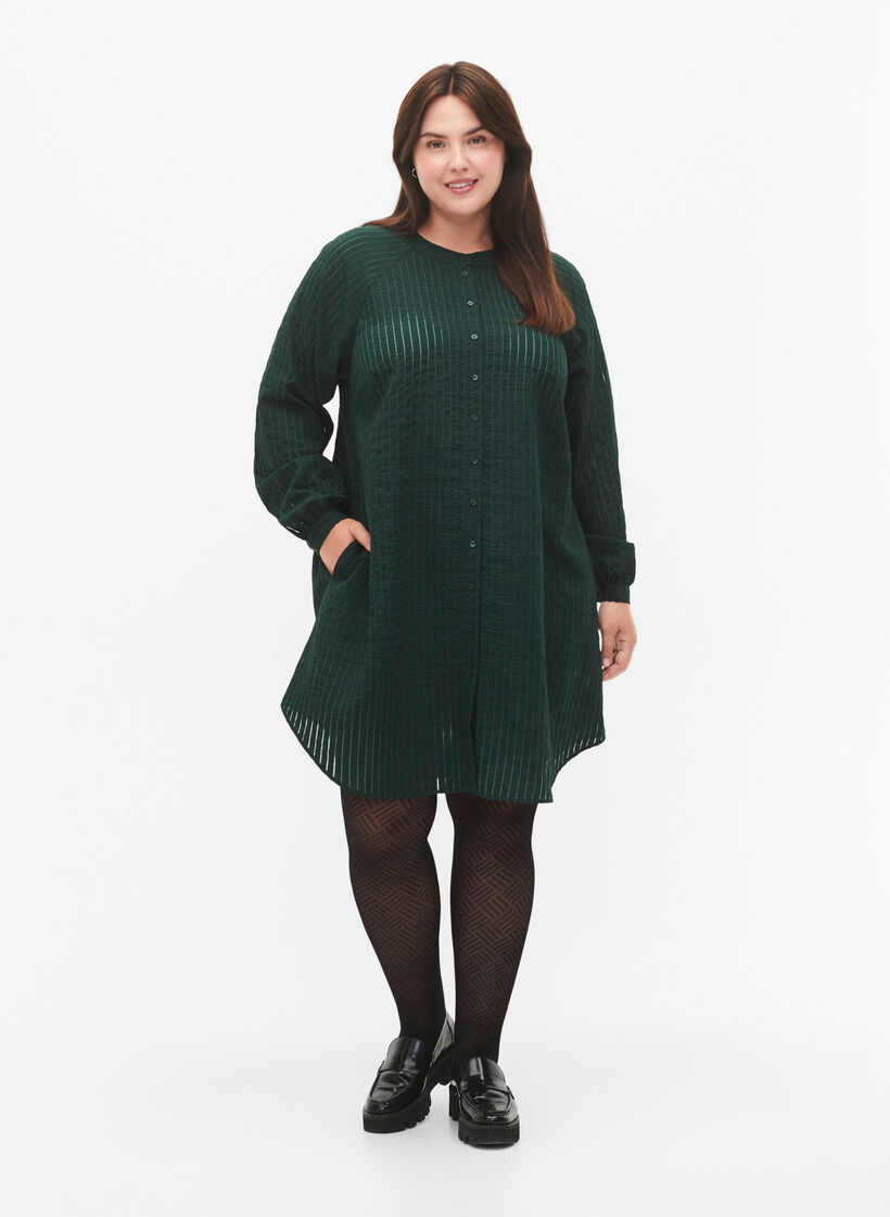 Langer Viskose-Hemd mit gestreiftem Muster, Scarab, Model image number 2