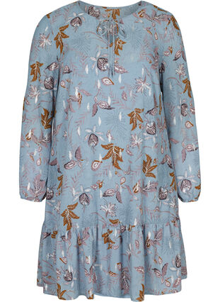 Langarm Kleid mit Blumenprint, Light Blue AOP, Packshot image number 0