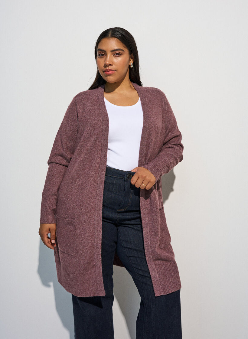 Strickjacke mit Rippenstrick und Taschen, Rot, Model image number 0