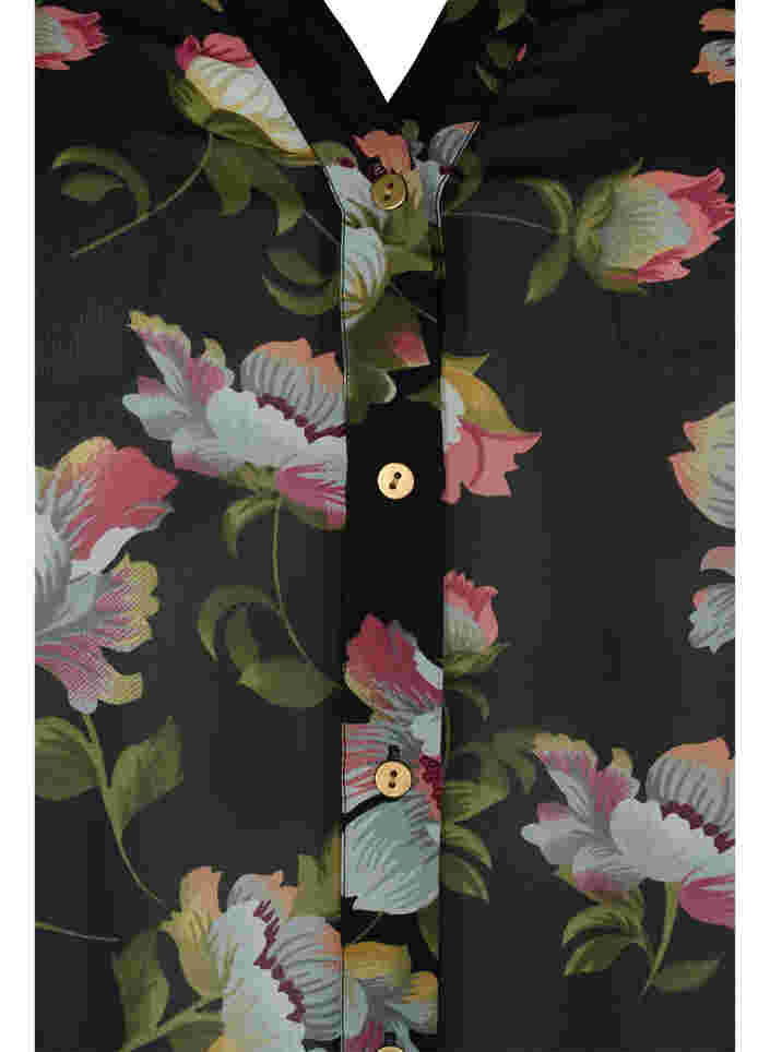 Hemdbluse mit V-Ausschnitt und Print, Black/Beige Flower, Packshot image number 2