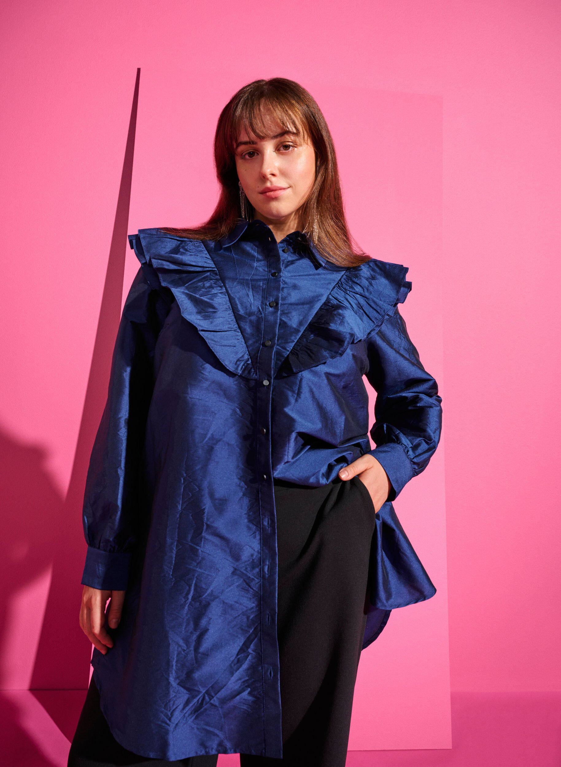 ZizziEinfarbiges Hemd mit R&uuml;schendetail, Titan, Image image number 0