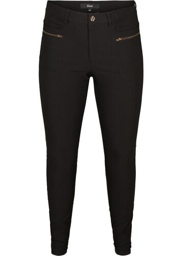 Slim Fit Hose mit Reißverschlussdetails, Black, Packshot image number 0