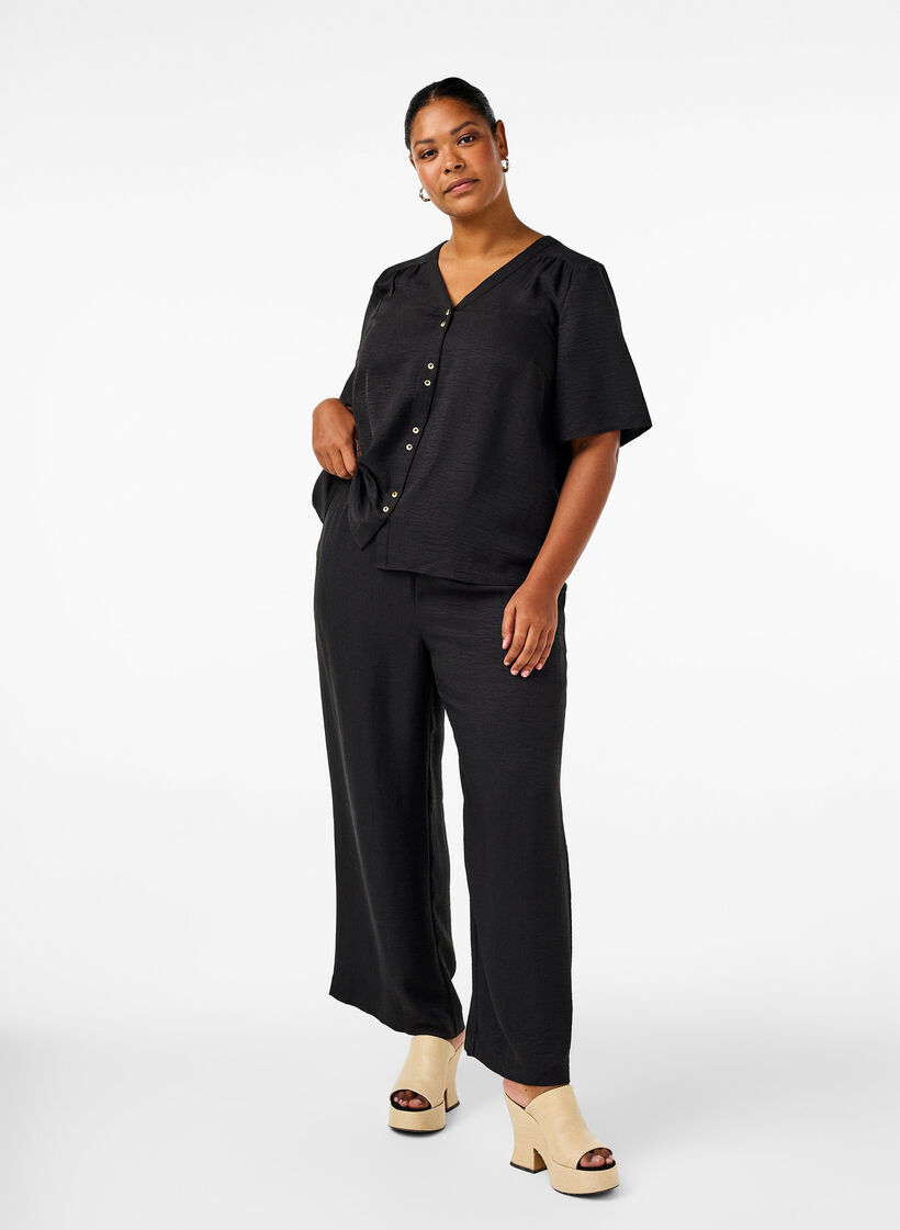 Lockere Hose mit elastischem Bund und Taschen, Schwarz, Model image number 0