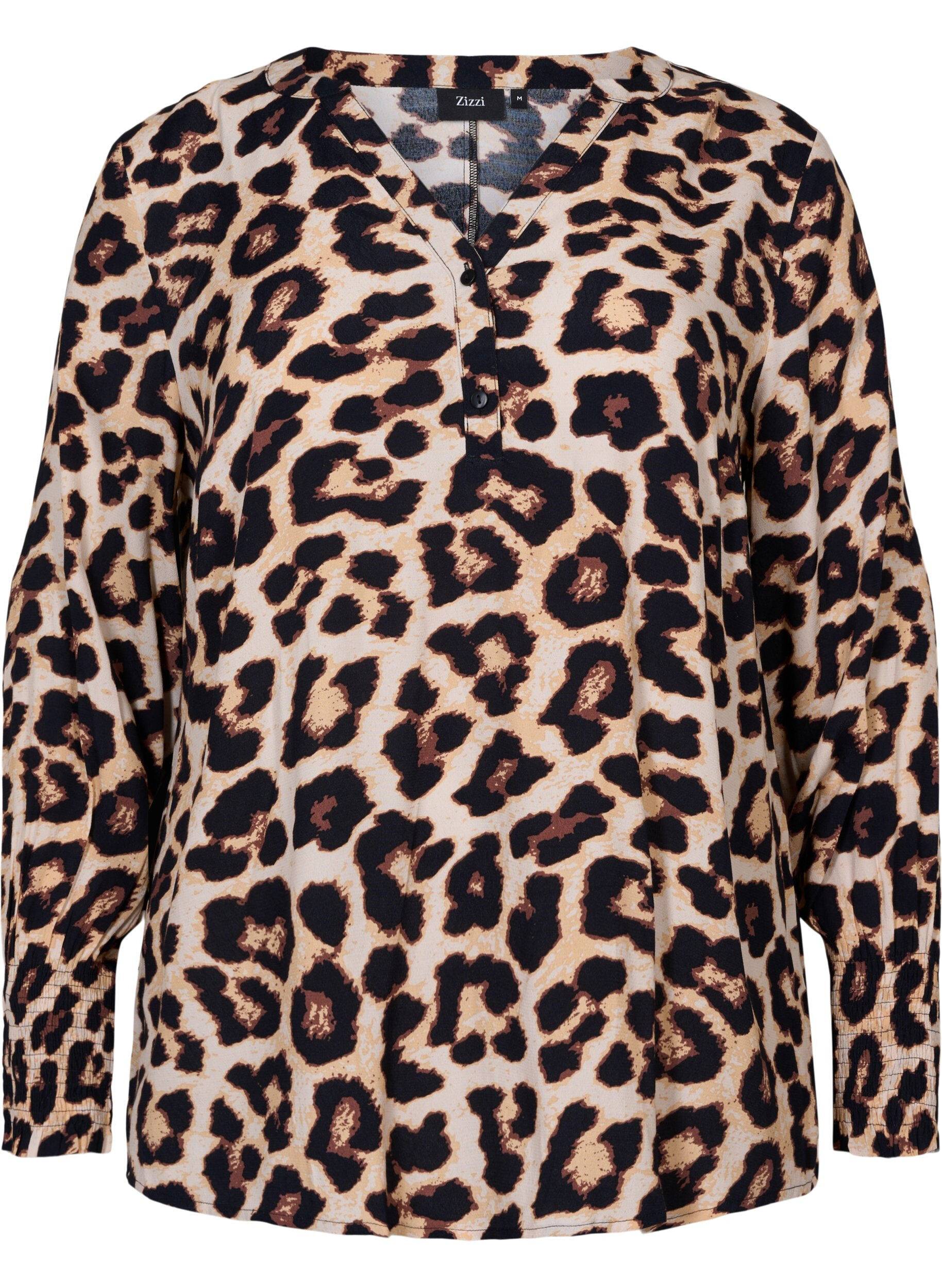 ZizziBluse aus Viskose mit Print und Smock, Leo AOP, Packshot image number 0