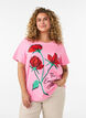T-Shirt aus Baumwolle mit Frontprint, Pink, Model image number 0