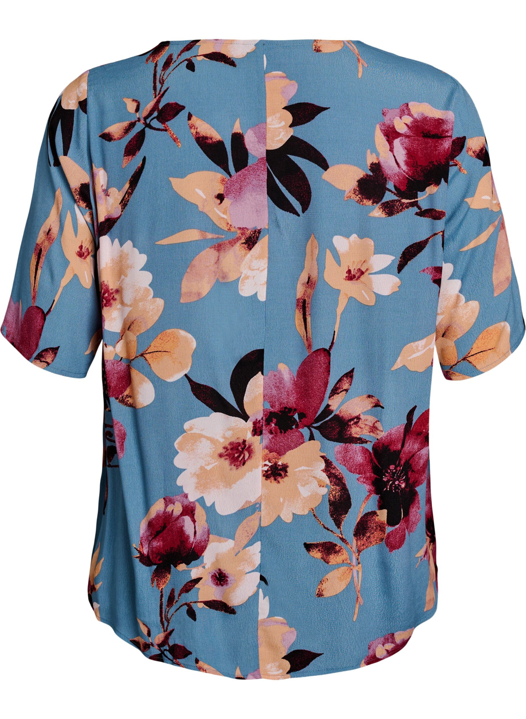 ZizziKurz&auml;rmelige Bluse aus Viskose mit Print, Blau, Packshot image number 1