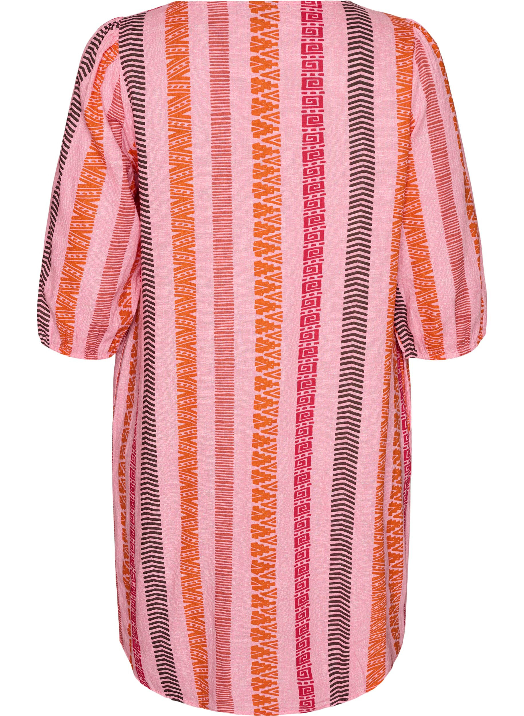 ZizziKurzes Kleid aus Leinen und Viskose mit 3/4-&Auml;rmeln, Pink, Packshot image number 1