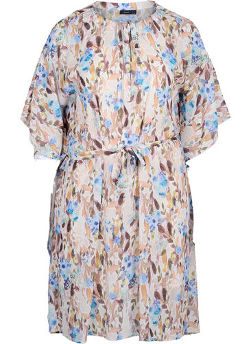 Kleid mit Blumenprint und Bindeband, Humus Flower AOP, Packshot image number 0